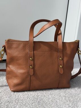 Fossil Cognac Pebbled Leather Shoulder Tote